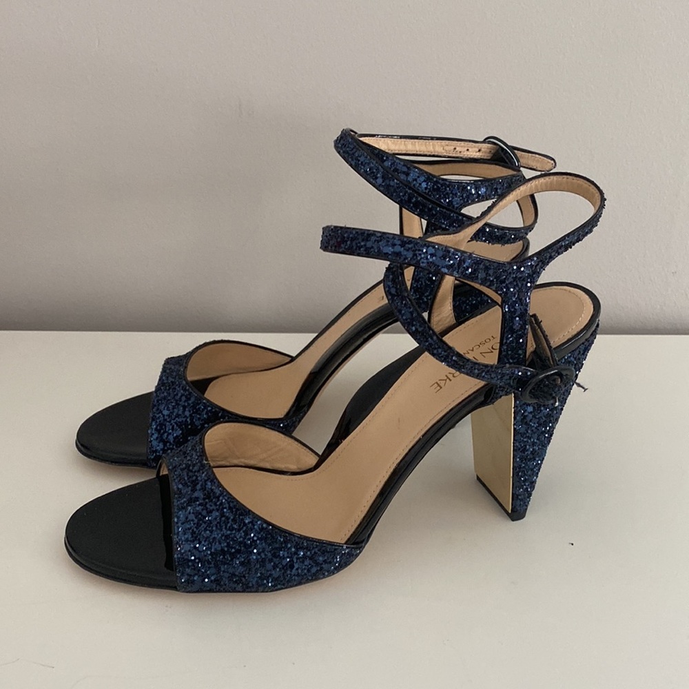 Marion Parke Blue Glitter Loretta Ankle Strap Sandal size 10